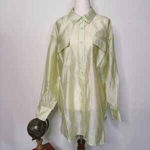 NWT Bailey 44 Top Oversized Button Up Blouse Sheer Pastel Brat Green Medium